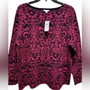 NWT: J. Jill Red and Black Sweater with Jewel Embellishments Size L Petite